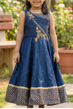 Navy Blue Embroidered Anarkali Gown For Girls