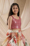Ivory Floral Printed Lehenga Choli Set for Girls