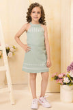 Sea Green Printed Top And Skirts Sets For Girls