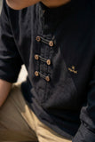 Black Solid Shirt with Mandarin Collar for Boys