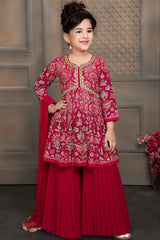 Rani Pink Printed And Sequined Sharara Set For Girls