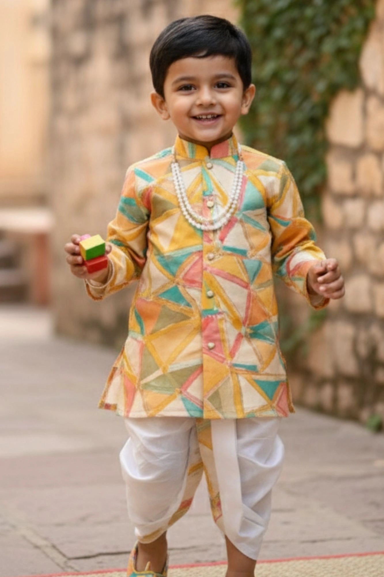 Multicolor Geometric Printed  Kurta And Dhoti  Set for Boys