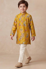Boys Elegant Mustard Paisley Kurta Set