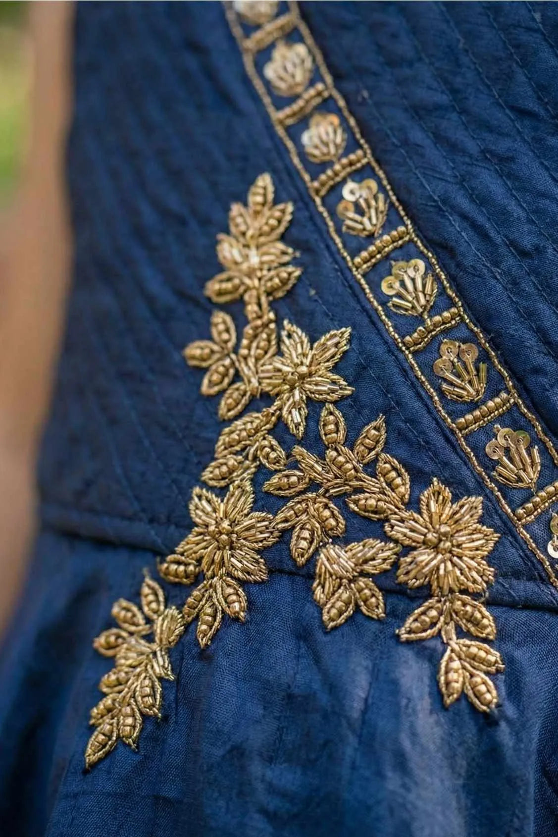 Navy Blue Embroidered Anarkali Gown For Girls