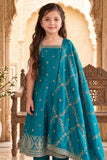 Girls Blue Embroidered Sleeveless Kurta Set With Dupatta