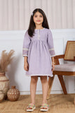 Lavender Textured Cotton Dress with Embroidered Border For Girls