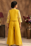 Sunshine Yellow Embroidered Jacket Palazzo Set For Girls