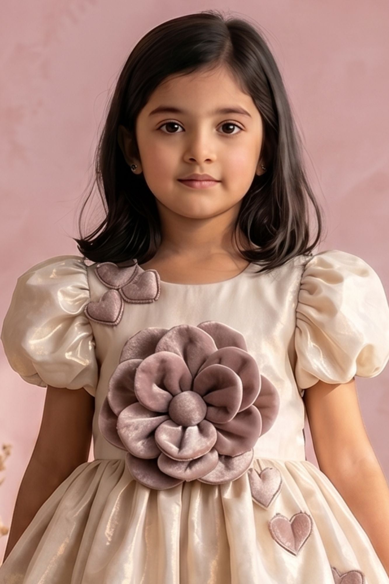 Fawn Floral Party Wear Frock For Baby Girls
