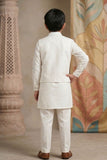 Boys White Kurta Set with Elephant Embroidered Nehru Jacket