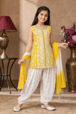 Yellow Embroidered Patiala Suit Set With Dupatta For Girls