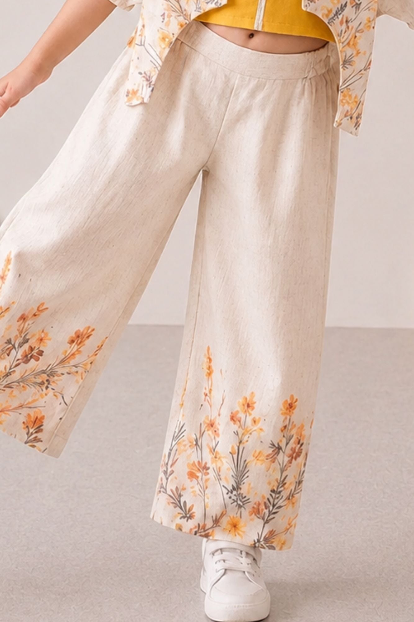 Mustard Yellow and Ivory Floral Jacket Palazzo Set