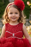 Girls Red Sequin High-Low Party Wear Frock
