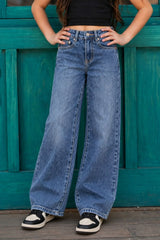 Girls Blue Washed Denim Straight Fit Jeans
