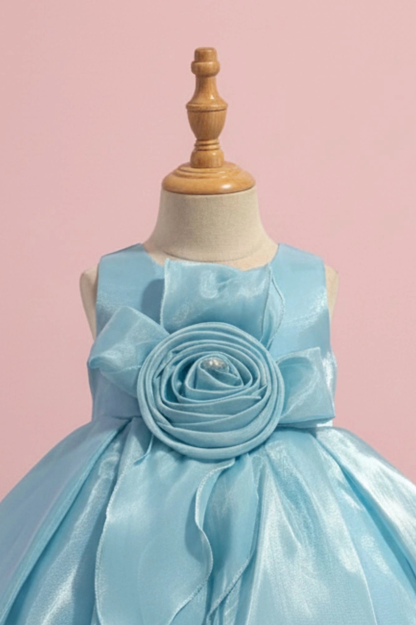 Sky Blue Party Frock with Rosette Bow and Shimmer Layers For Girls