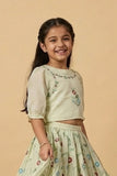 Pista Green Floral Embroidered Lehenga Choli Set For Girls