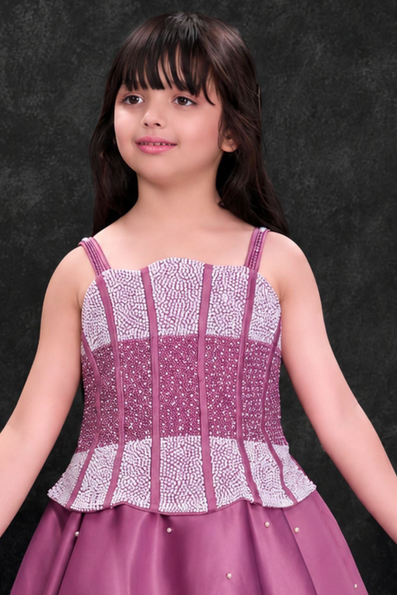 Onion Pink Embellished Party Wear Gown for Girls