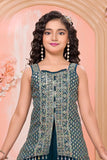 Teal Blue Embroidered Palazzo Set for Girls