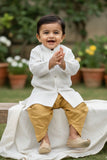 White Sequins Embroidered Kurta And Dhoti Set For Boys