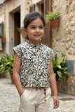 Beige Printed Top And Striped Palazzo Set For Girls