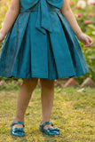 Teal Blue Big Bow Party Wear Frock For Girls