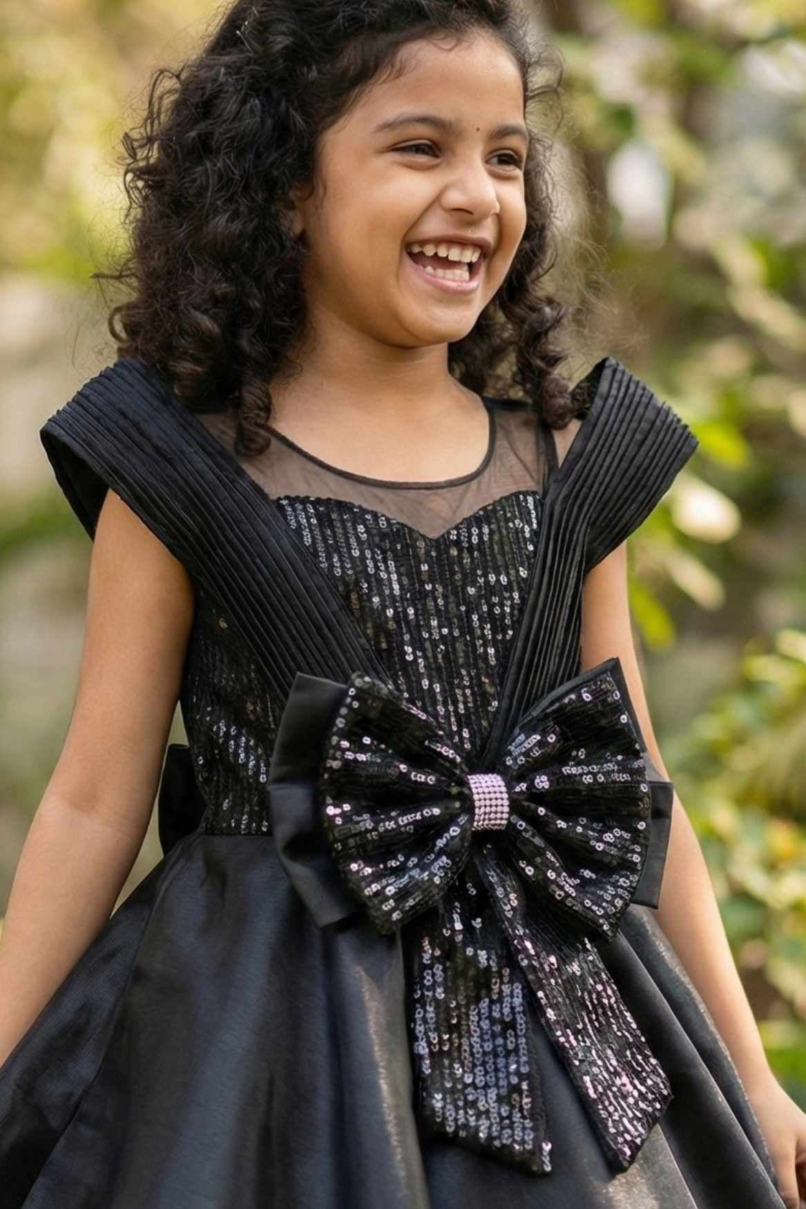 Black Embellished Party Wear Frock with Structured Shoulder Straps For Girls