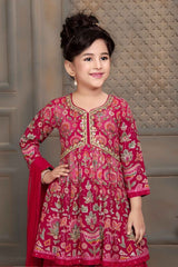 Rani Pink Printed And Sequined Sharara Set For Girls