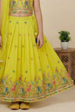 Yellow Multi-Color Embroidered Lehenga Choli Set for Girls
