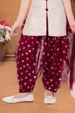 Cream and Maroon Embroidered Patiala Set with Dupatta For Girls