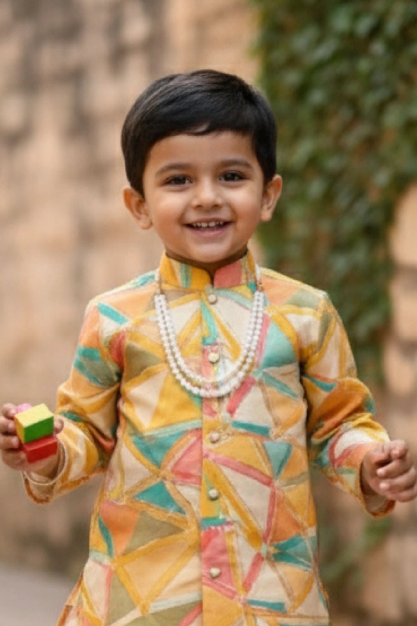 Multicolor Geometric Printed  Kurta And Dhoti  Set for Boys