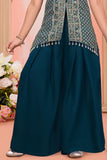Teal Blue Embroidered Palazzo Set for Girls