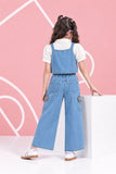 Girls Light Blue Denim 3 Piece Co-Ord Set With Decorative Bow