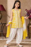 Yellow Embroidered Patiala Suit Set With Dupatta For Girls