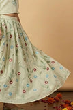 Pista Green Floral Embroidered Lehenga Choli Set For Girls
