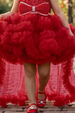 Girls Red Sequin High-Low Party Wear Frock