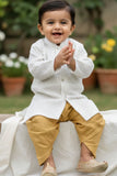 White Sequins Embroidered Kurta And Dhoti Set For Boys