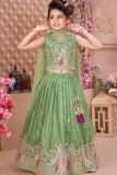 Pista Green Peacock Embroidered Lehenga Choli with Dupatta For Girls