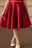 Red Satin Frock Embellished With Stone Waist Band For Girls