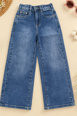 Girls Blue Washed Denim Straight Fit Jeans