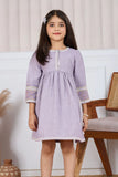 Lavender Textured Cotton Dress with Embroidered Border For Girls