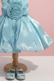 Sky Blue Party Frock with Rosette Bow and Shimmer Layers For Girls