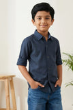 Boys Navy Blue Solid Casual Shirt with Classic Collar