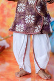 Ivory Krishna Janmashtami Dhoti Set with Purple Batik Print Kurta for Boys