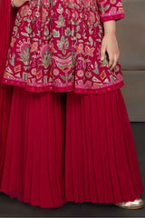 Rani Pink Printed And Sequined Sharara Set For Girls