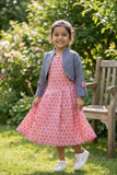 Peach Polka Dot Frock with Grey Jacket For Girls