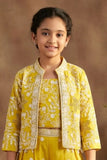 Sunshine Yellow Embroidered Jacket Palazzo Set For Girls