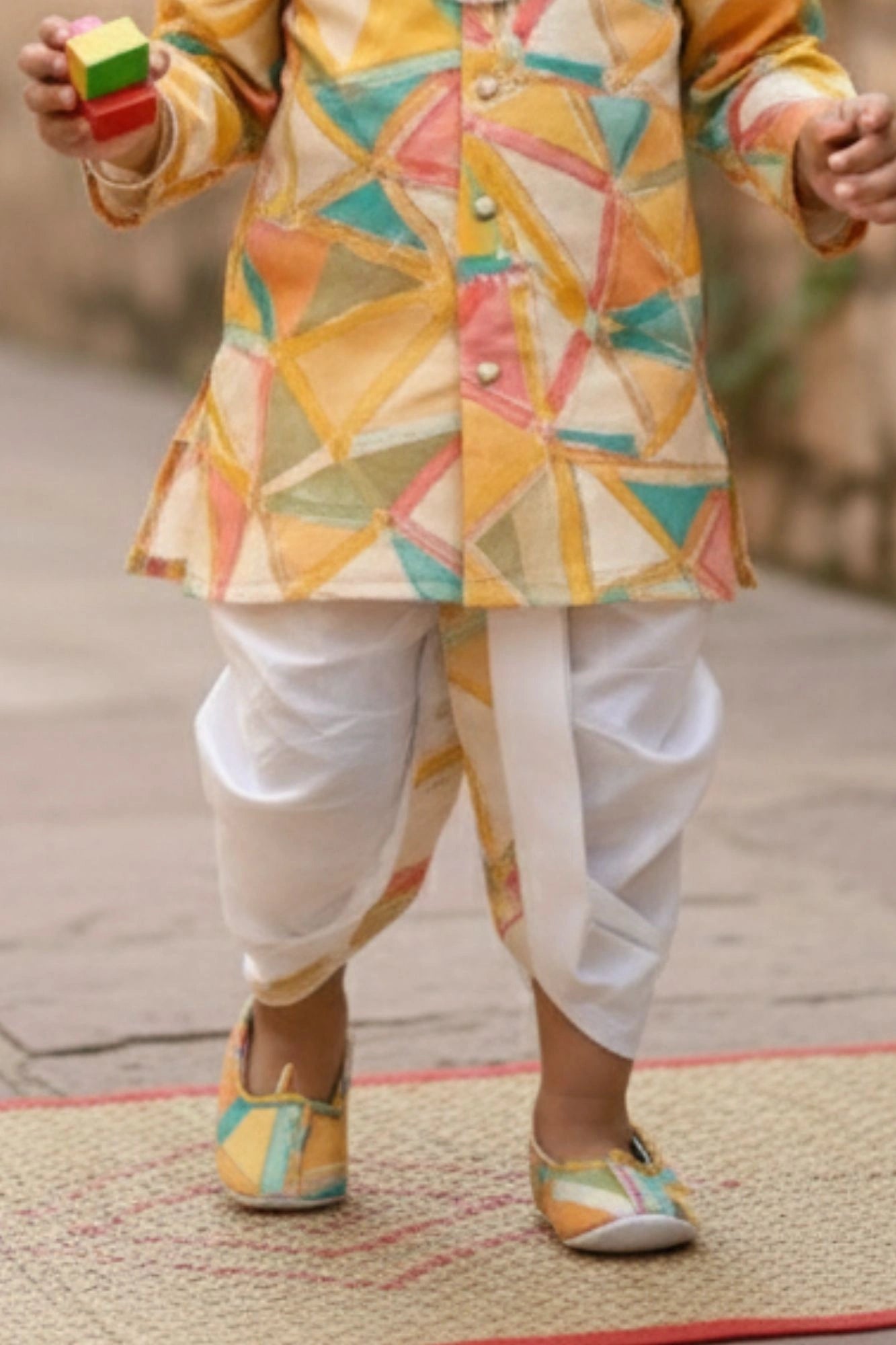 Multicolor Geometric Printed  Kurta And Dhoti  Set for Boys