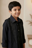 Boys Black Embellished Kurta Set with Jacket