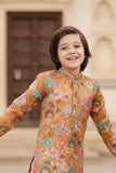 Mustard Printed Ethnic Kurta with White Pyjama Set For Boys