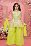 Yellow Multi-Thread Embroidered Palazzo Set for Girls