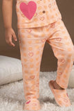 Peach Heart Print Night Suit Set For Girls